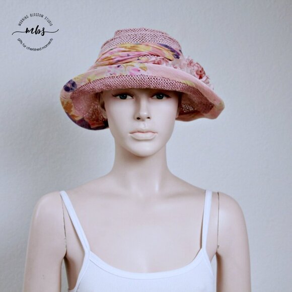 Barbara Ellen Floral Ribbon Bowler Sun Hat Pink‎ Women One Size main image 8